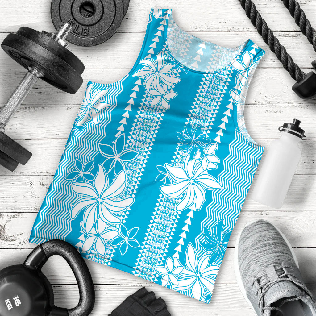 Hawaii Kakau Tribal Men Tank Top With Blue Tiare