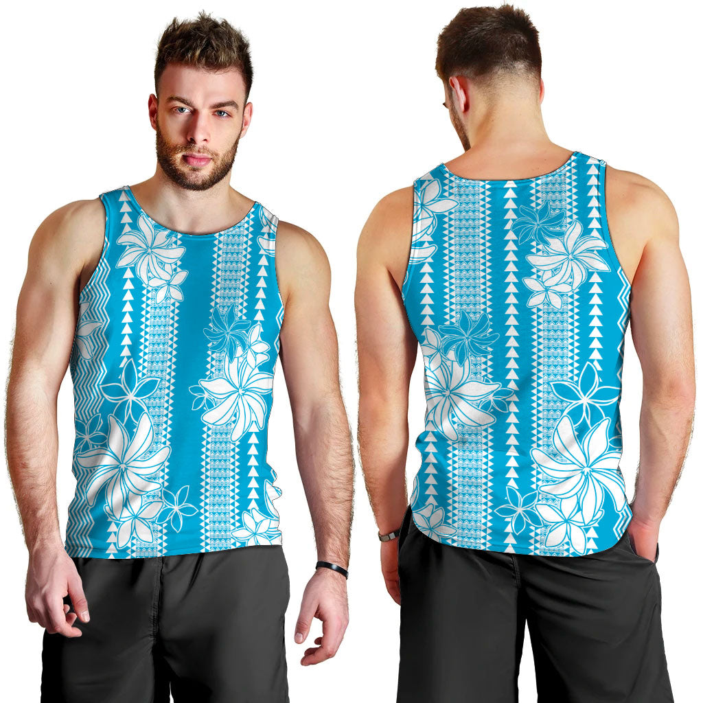 Hawaii Kakau Tribal Men Tank Top With Blue Tiare