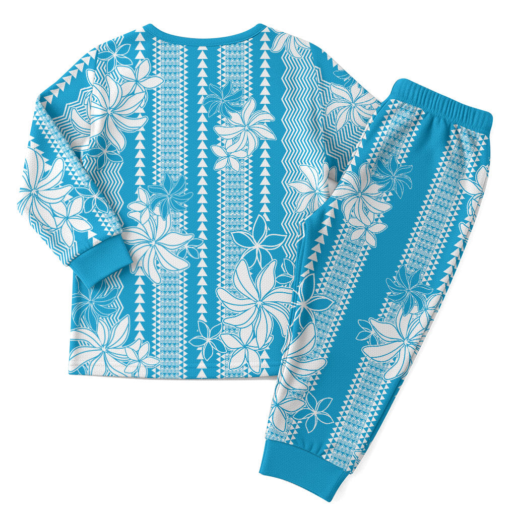 Hawaii Kakau Tribal Christmas Pajama Set With Blue Tiare LT05 - Polynesian Pride