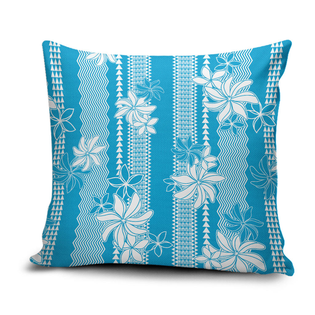 Hawaii Kakau Tribal Pillow Cover With Blue Tiare