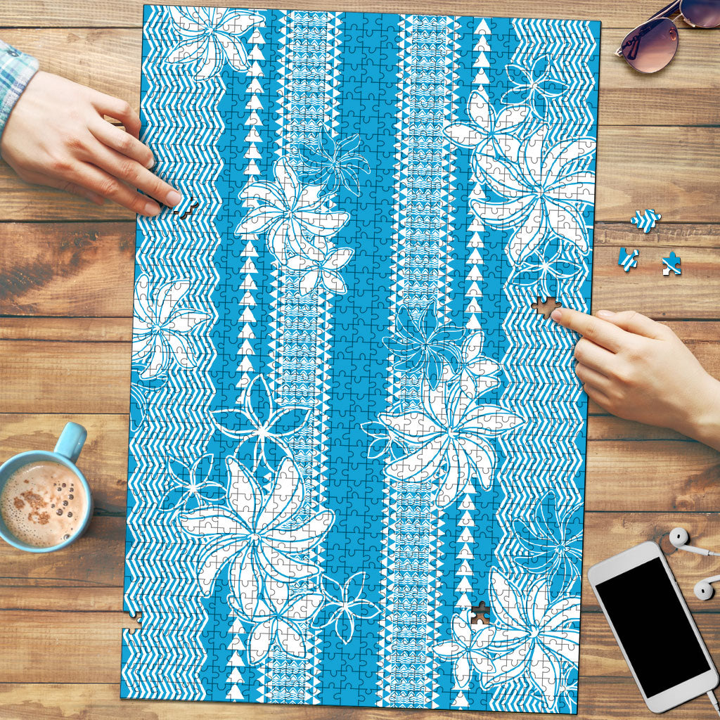 Hawaii Kakau Tribal Puzzle With Blue Tiare LT05 Blue - Polynesian Pride