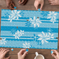 Hawaii Kakau Tribal Puzzle With Blue Tiare