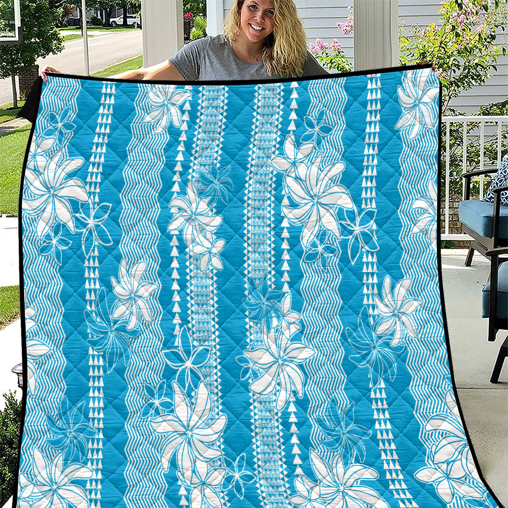 Hawaii Kakau Tribal Quilt With Blue Tiare LT05 Blue - Polynesian Pride