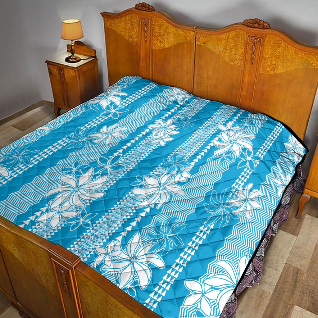 Hawaii Kakau Tribal Quilt With Blue Tiare