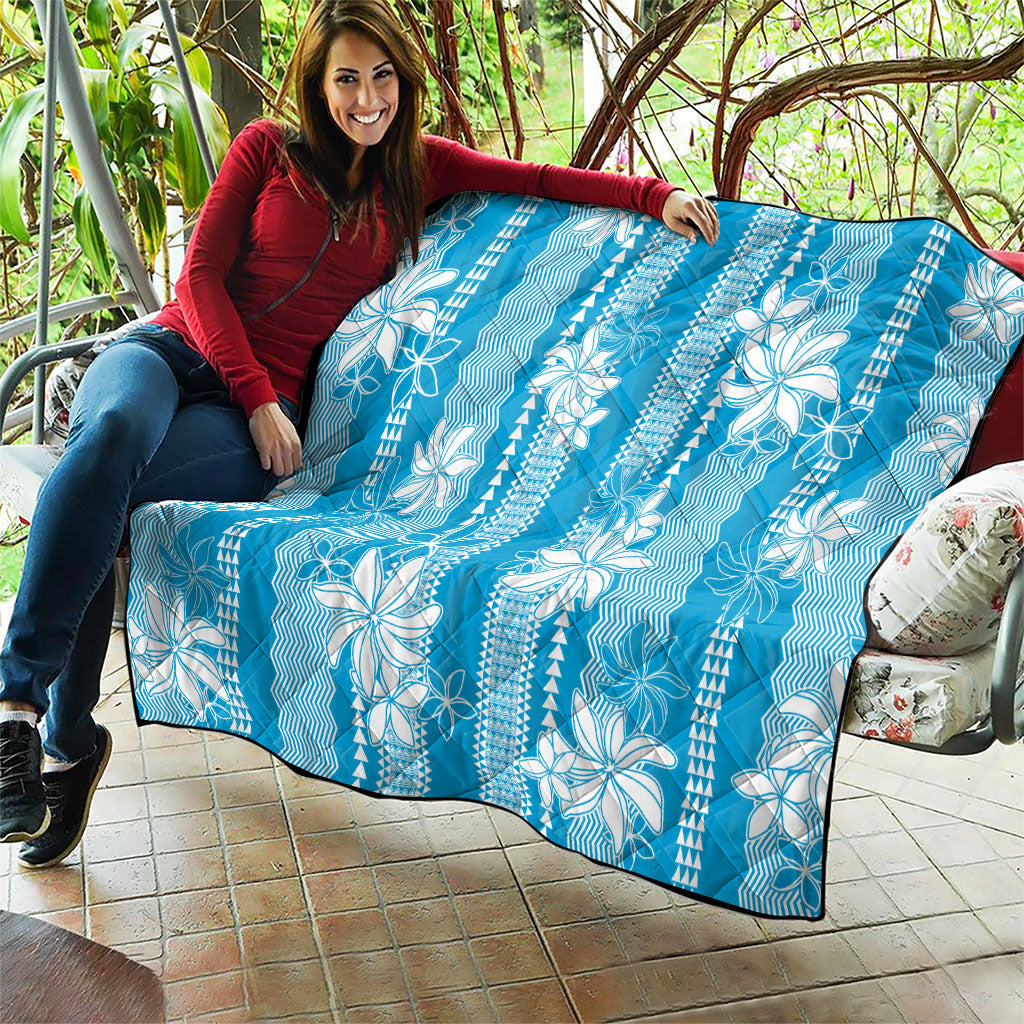 Hawaii Kakau Tribal Quilt With Blue Tiare