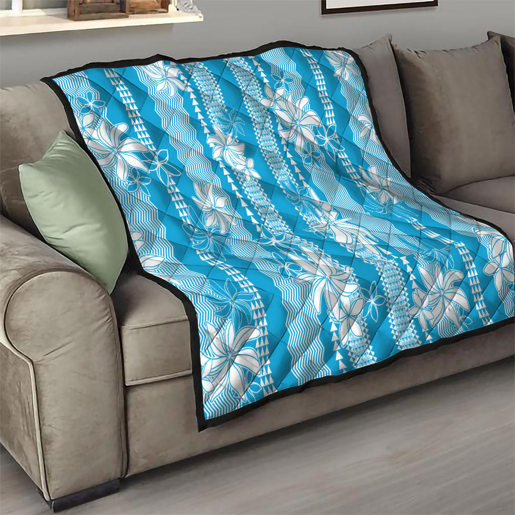 Hawaii Kakau Tribal Quilt With Blue Tiare