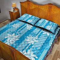 Hawaii Kakau Tribal Quilt Bed Set With Blue Tiare