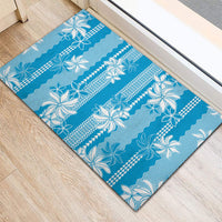 Hawaii Kakau Tribal Rubber Doormat With Blue Tiare