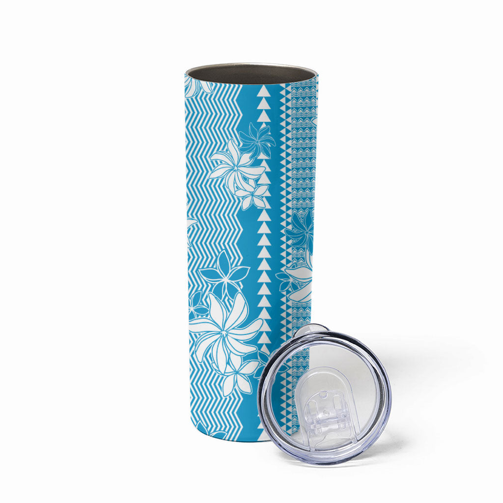 Hawaii Kakau Tribal Skinny Tumbler With Blue Tiare