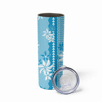 Hawaii Kakau Tribal Skinny Tumbler With Blue Tiare