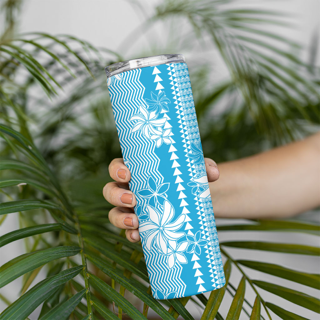 Hawaii Kakau Tribal Skinny Tumbler With Blue Tiare