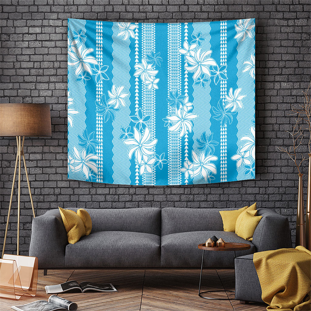 Hawaii Kakau Tribal Tapestry With Blue Tiare