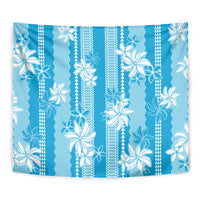 Hawaii Kakau Tribal Tapestry With Blue Tiare