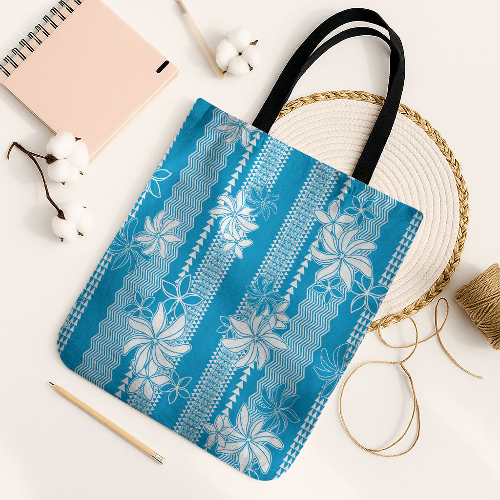 Hawaii Kakau Tribal Tote Bag With Blue Tiare