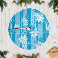 Hawaii Kakau Tribal Tree Skirt With Blue Tiare