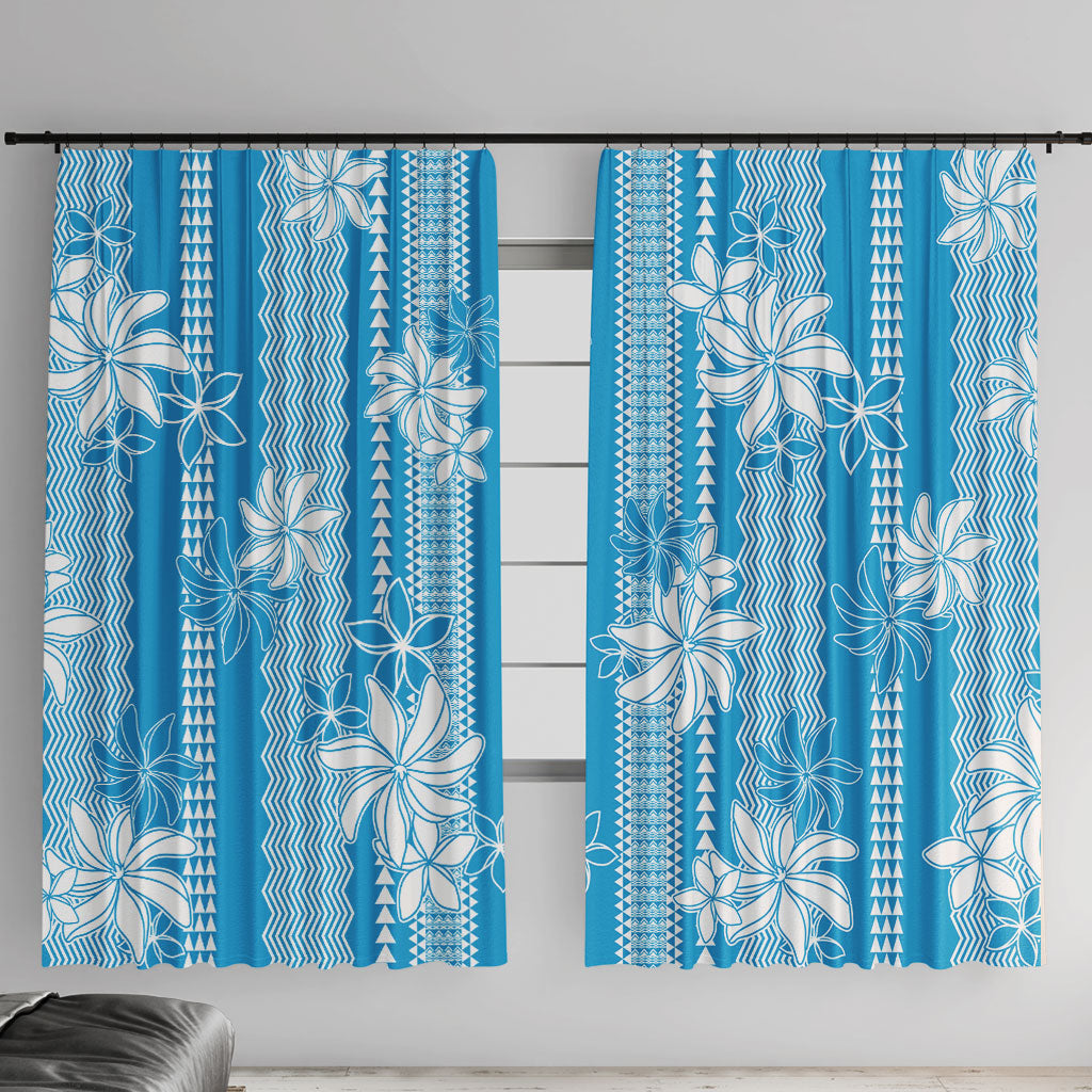 Hawaii Kakau Tribal Window Curtain With Blue Tiare