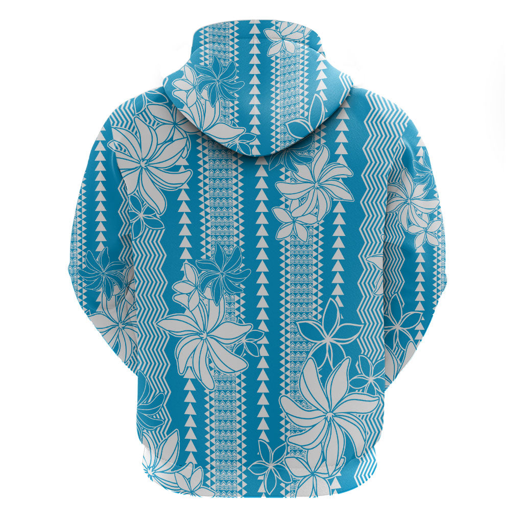 Hawaii Kakau Tribal Zip Hoodie With Blue Tiare