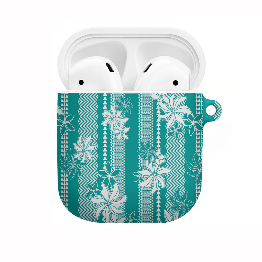 Hawaii Kakau Tribal AirPods Case With Teal Tiare