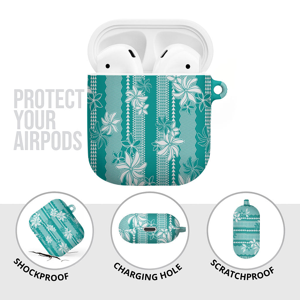 Hawaii Kakau Tribal AirPods Case With Teal Tiare