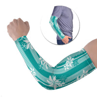 Hawaii Kakau Tribal Arm Sleeves With Teal Tiare