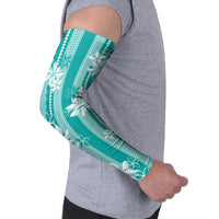 Hawaii Kakau Tribal Arm Sleeves With Teal Tiare