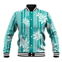 Hawaii Kakau Tribal Baseball Jacket With Teal Tiare