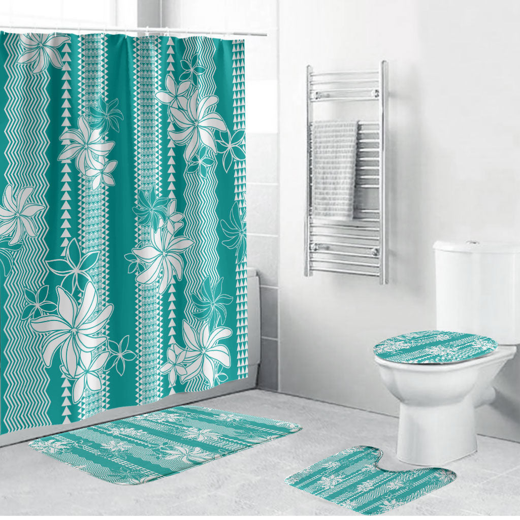 Hawaii Kakau Tribal Bathroom Set With Teal Tiare