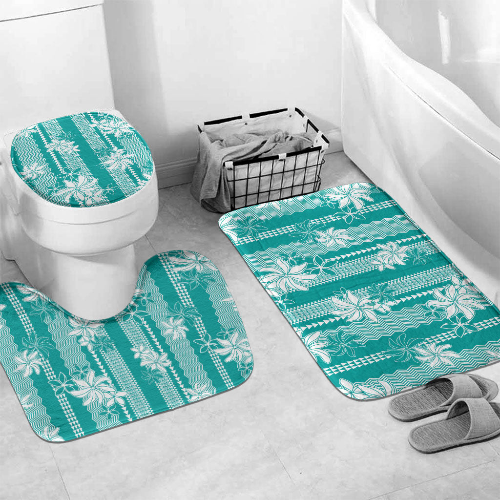 Hawaii Kakau Tribal Bathroom Set With Teal Tiare