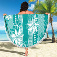 Hawaii Kakau Tribal Beach Blanket With Teal Tiare