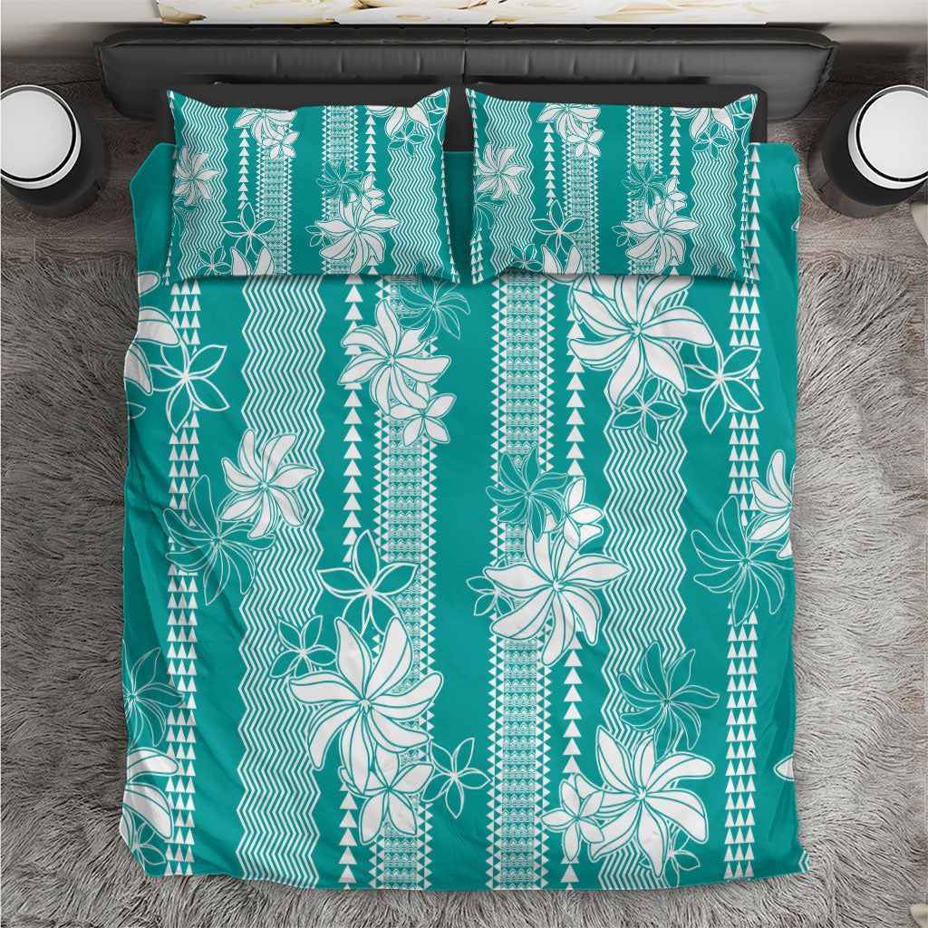 Hawaii Kakau Tribal Bedding Set With Teal Tiare