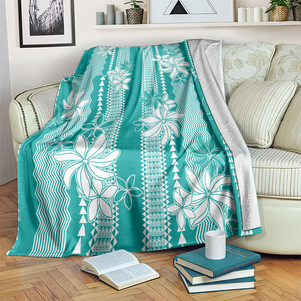 Hawaii Kakau Tribal Blanket With Teal Tiare