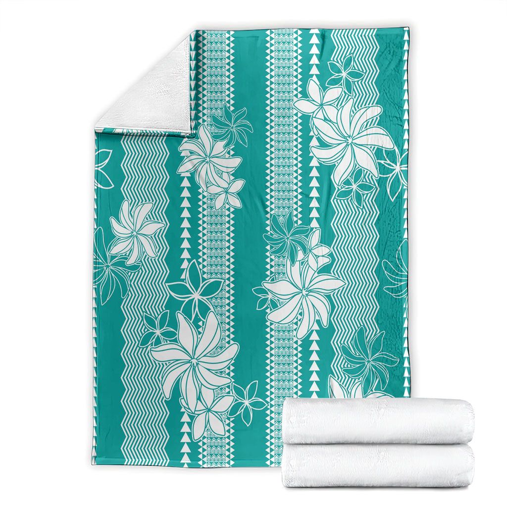 Hawaii Kakau Tribal Blanket With Teal Tiare