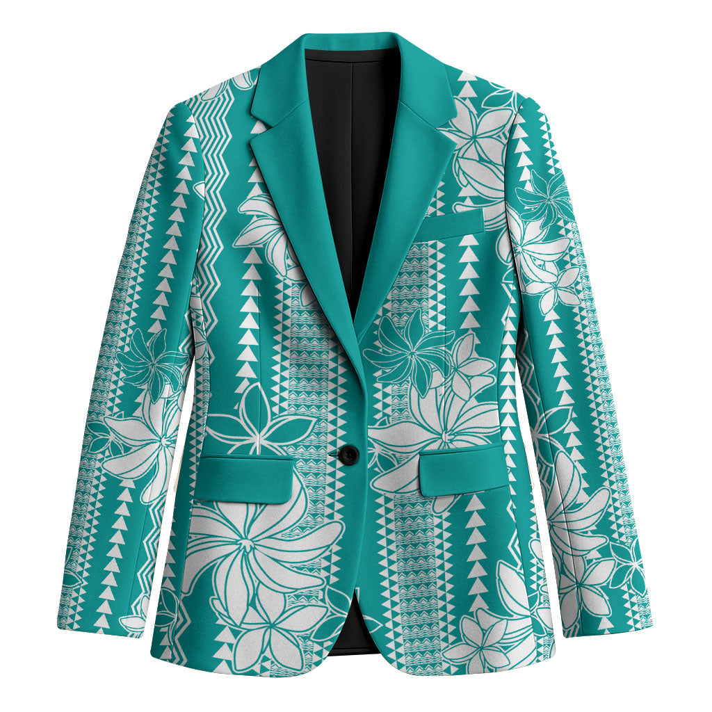 Hawaii Kakau Tribal Blazer With Teal Tiare LT05 Unisex Teal - Polynesian Pride