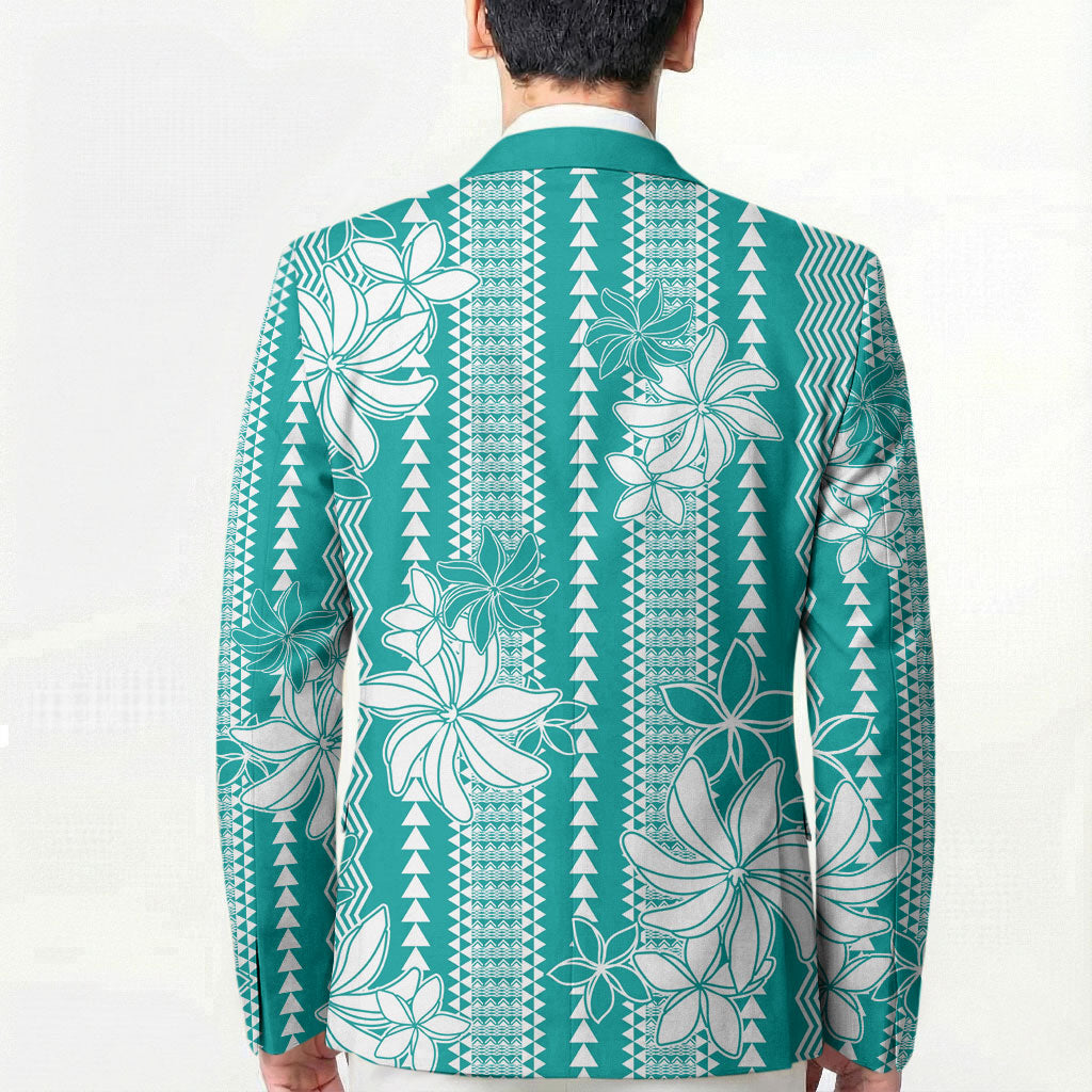 Hawaii Kakau Tribal Blazer With Teal Tiare