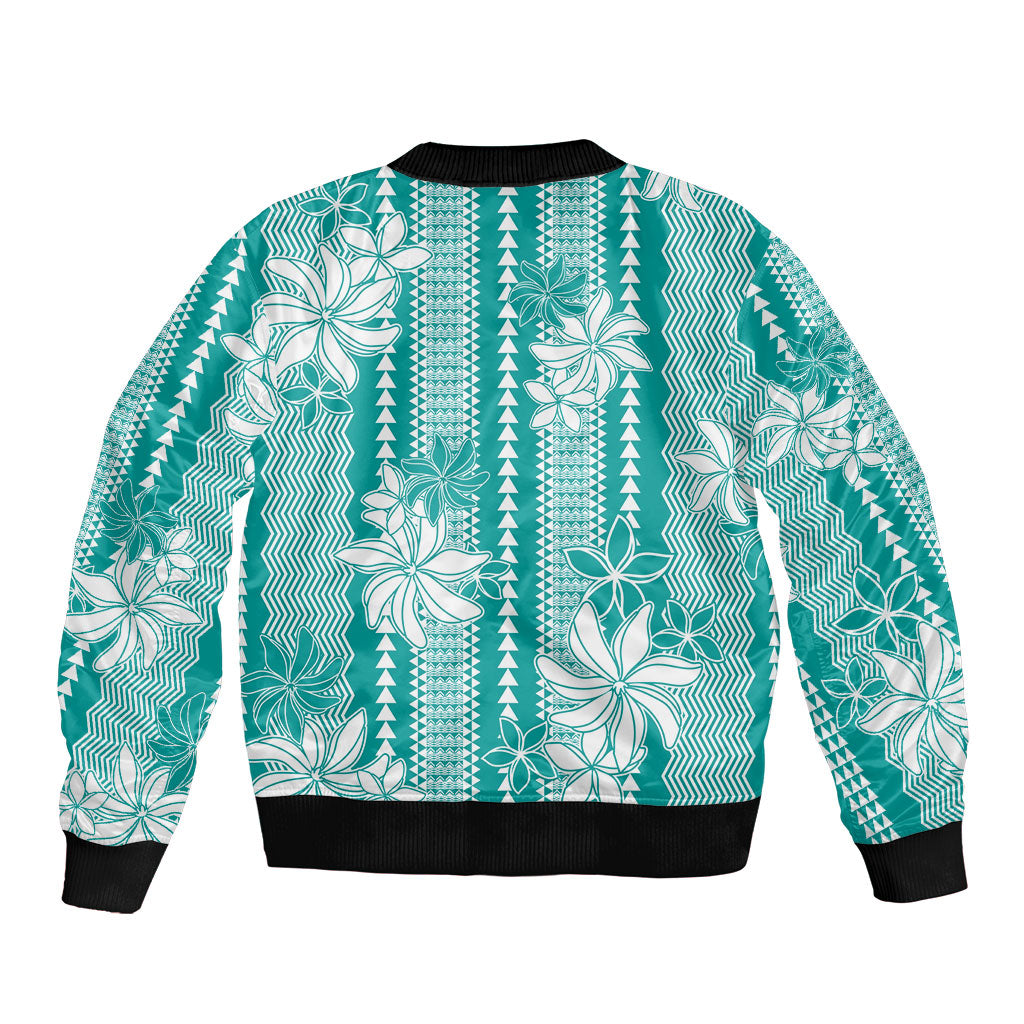 Hawaii Kakau Tribal Bomber Jacket With Teal Tiare