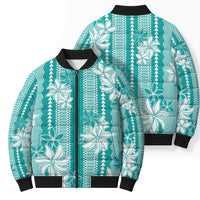 Hawaii Kakau Tribal Bomber Puffer Jacket With Teal Tiare