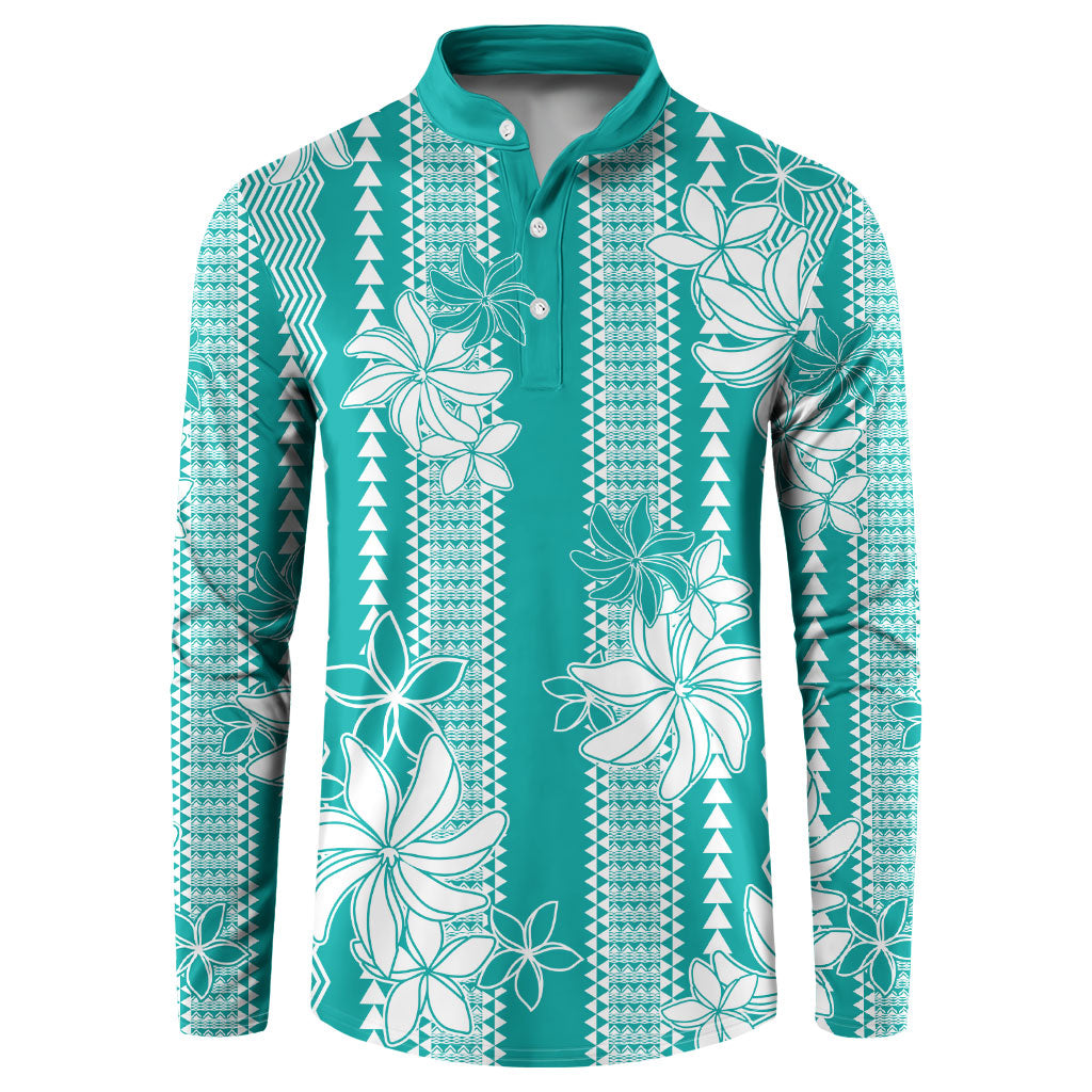 Hawaii Kakau Tribal Button Sweatshirt With Teal Tiare