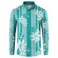 Hawaii Kakau Tribal Button Sweatshirt With Teal Tiare