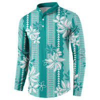 Hawaii Kakau Tribal Button Sweatshirt With Teal Tiare