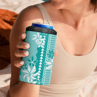 Hawaii Kakau Tribal 4 in 1 Can Cooler Tumbler With Teal Tiare