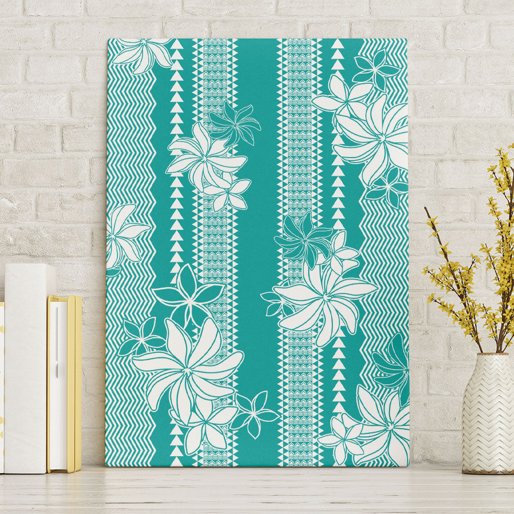 Hawaii Kakau Tribal Canvas Wall Art With Teal Tiare LT05 Without Frame Teal - Polynesian Pride