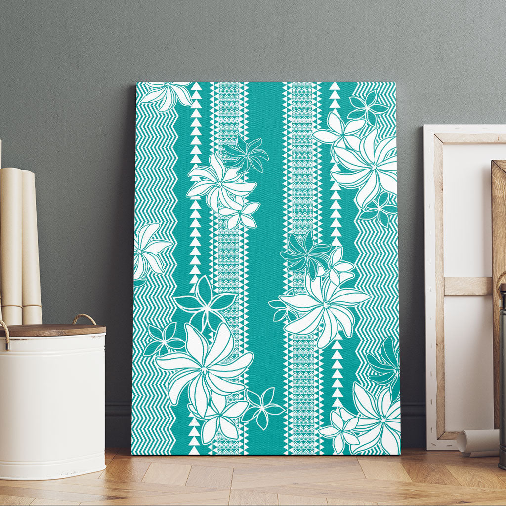 Hawaii Kakau Tribal Canvas Wall Art With Teal Tiare