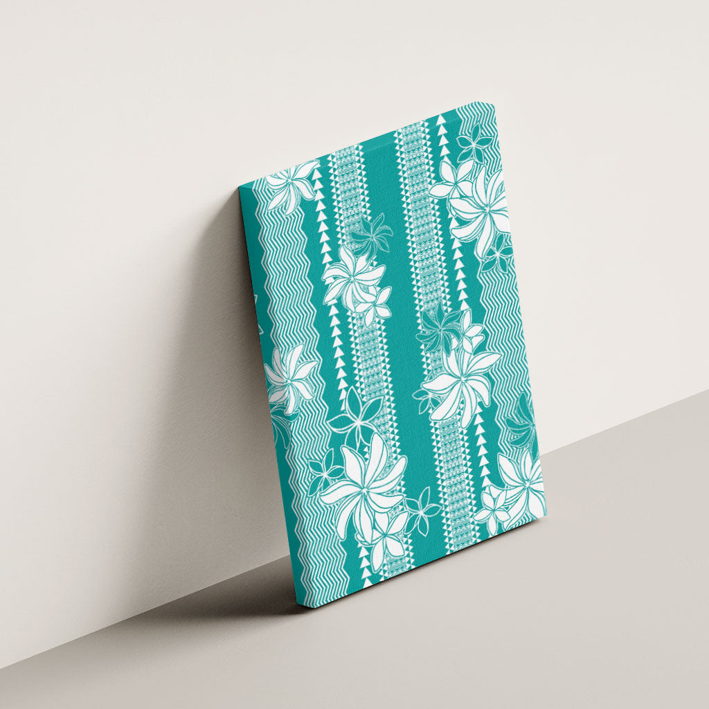 Hawaii Kakau Tribal Canvas Wall Art With Teal Tiare