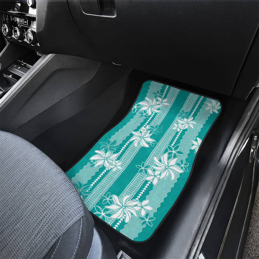 Hawaii Kakau Tribal Car Mats With Teal Tiare