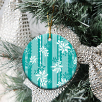 Hawaii Kakau Tribal Ceramic Ornament With Teal Tiare