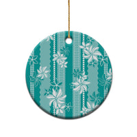 Hawaii Kakau Tribal Ceramic Ornament With Teal Tiare