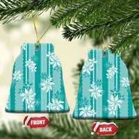Hawaii Kakau Tribal Ceramic Ornament With Teal Tiare