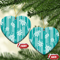 Hawaii Kakau Tribal Ceramic Ornament With Teal Tiare