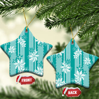 Hawaii Kakau Tribal Ceramic Ornament With Teal Tiare