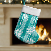 Hawaii Kakau Tribal Christmas Stocking With Teal Tiare